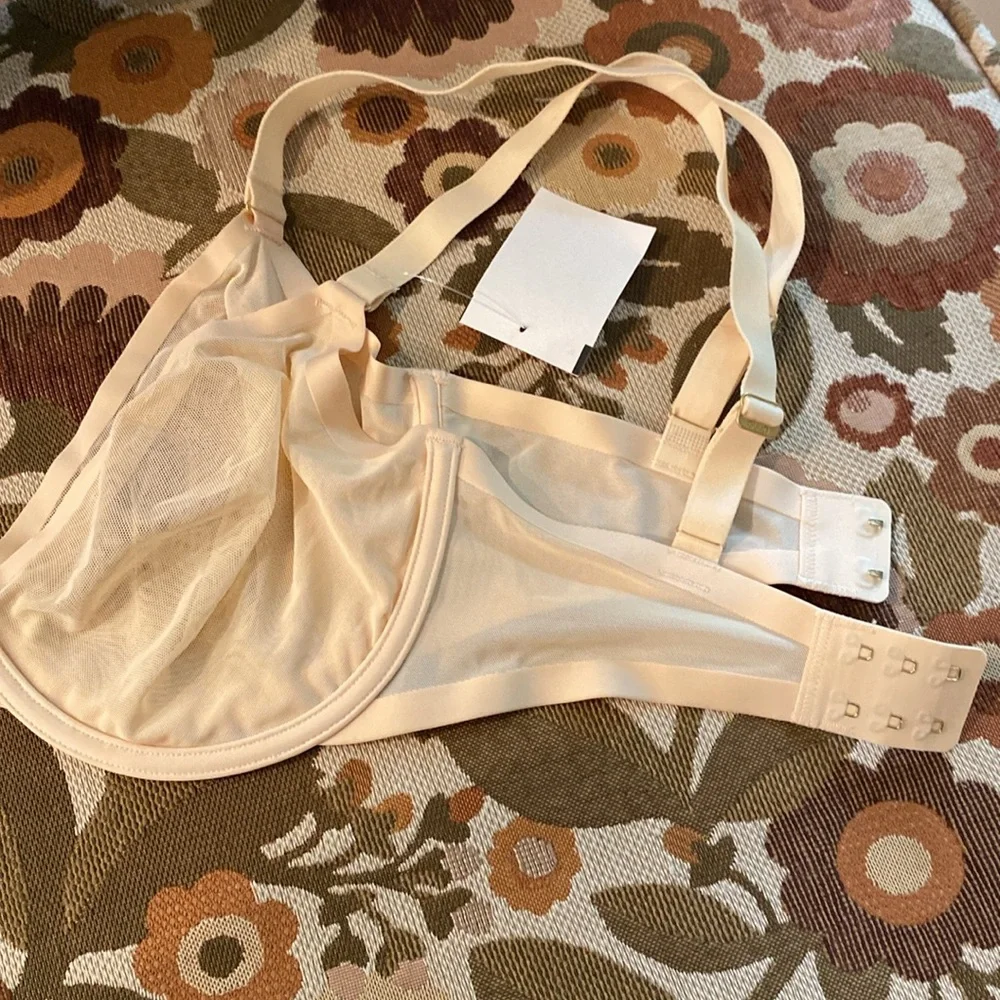 Brand New CUUP The Plunge Mesh Bra Sand Beige Nude Blush Pearl Sheer Wired Net